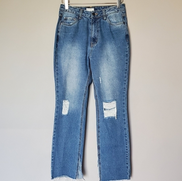 Avec Les Filles High Rise Straight Leg Western Distressed Jeans - Picture 8 of 8